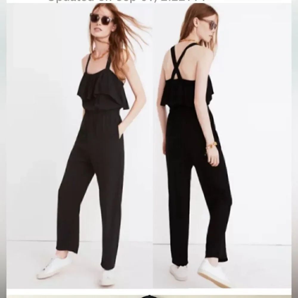 Madewell Black Sleeveless Ruffle Apron Jumpsuit Romper With Pockets Size Small